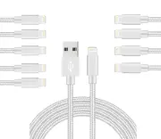 WIWU 10Packs iPhone Cable Phone Charger Nylon Braided Cable USB Cord Silver - 10Packs 2M