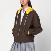 [Miu Miu] Brown/mustard jacket in kid mohair and technical pongé 42 IT Brown