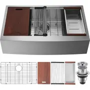 Farmhouse Kitchen Sink, 304 Stainless Steel Drop-In Sinks, Top Mount Single Bowl Basin with Ledge & Accessories, Household Dishwasher Sinks for Workstation, Prep Kitchen, and Bar Sink, 30