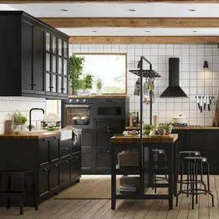 北歐工業風格IKEA宜家VADHOLMA廚房中島附掛桿實心橡木推車活動桌/黑色/二手八成新/原$21900特$14500