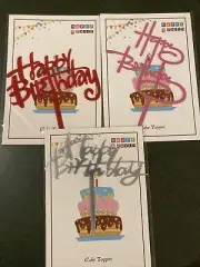 Happy Birthday Cake Toppers, Lucite Set of 3, pink and silver
