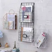 Modern Wire Magazine Newspaper Basket Wall Mounted Post Storage Rack Organizer