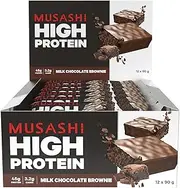 Musashi High Protein Chocolate Brownie Bar, 90 g, 12 Pack
