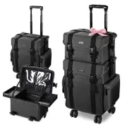 BYOOTIQUE Pro 2in1 Soft Sided Rolling Makeup Trolley Train Case Bag w/Drawer Box