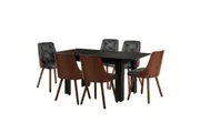 Oikiture 160cm Extendable Dining Table with 6PCS Chairs PU Leather Black
