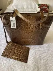 Brahmin Brooke Hazelnut Golden Brown Leather Tote with Wristlet Pouch
