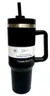 Mainstays 40oz Double Wall 18/8 Stainless Steel Tumbler With Handle, Straw Black