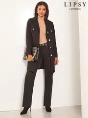 Lipsy Black Military Button Through Belted Coat (K94233) | $79