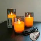 USB Rechargeable LED Candle Light 3pcs/set Moving Wick Remote Controlled