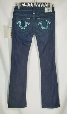 $255 NWT True Religion Jeans Diamondback Turquoise Lonestar 26 X 33 Tall Inseam