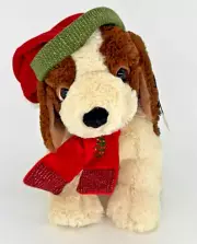 Walmart Holiday Time Brown Beige Beagle Dog Red Scarf Hat 2006