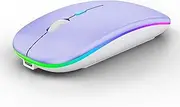 [WREANU] Wireless Bluetooth Mouse Rechargeable Laptop Mice with LED Lights Silent Slim Use(BT5.2 and 2.4G Portable USB Receiver)Dual Mode Computer Mouse for Laptop/iPad/Tablet/Apple/Computer/Mac(Purple)