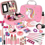 Flybay Kids Makeup Kit for Girls, Pretend Makeup for Girls, Real Play Makeup Toys, Washable Makeup Kit Girls Gift Toys with Unicorn Cosmetic Case for 5 6 7 8 Years Old Girls.