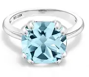 [Gem Stone King] 925 Sterling Silver Sky Blue Topaz Women's Engagement Ring (4.25 Ct Cushion Cut, Gemstone Birthstone, Available in size 5, 6, 7, 8, 9)