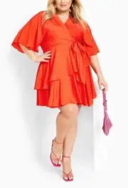 CITY CHIC Fallon Dress in Tomato Plus Size Medium / 18 NWT [RRP $149.95]