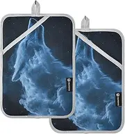 AIXIWAWA Cloud Wolf Pot Holders 2 Pack, Insulated Heat Resistant Hot Pads Oven Mitts with Pocket for Kitchen Cooking Baking 7x9.8 inches