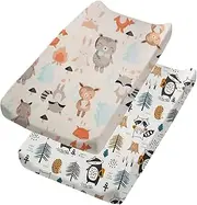 Diaper Changing Pad Cover, 2 Pack 100% Organic Cotton Cradle Sheet Changing Table Pad Cover Set (Animal Park)