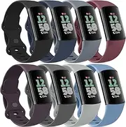 Vancle Band for Fitbit Charge 6 Bands/Fitbit Charge 5 Bands Women Men[8 PACK], Classic Soft Sport Straps Wristbands