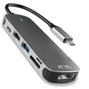 USB C Type HUB 6 in 1 Adapter, Aluminium Multi Port Dongle Type-C to USB Ports, 4K HDMI Port, Type PD Charging & Data Port & SD/TF for MacBook Pro/Air