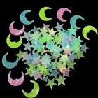 100 Pcs Kids Bedroom Fluorescent Glow In The Dark Stars Moons Wall Stickers E5R2