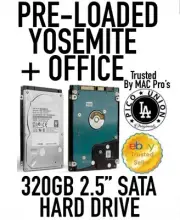 Apple 320GB 2.5 SATA Hard Drive PRE-LOADED macOS YOSEMITE + OFFICE Disk MacBook