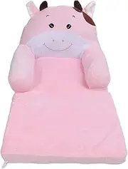 Foldable Kids Sofa Bed 2-in-1, Flip Out Cuddly Toddler Couch, Convertible Sofa to Lounger Children Sofa Bed, for Boys Girls Bedroom Pink Cow (LIZEALUCKYoUVs-11)