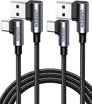UGREEN 2 Pack USB A to USB C Cable 90 Degree Type C Right Angle Cord Fast Charging Compatible with iPhone 16 Pro Max/15, Galaxy Note20 S24 S23, PS5 Controller, GoPro Hero 8 7, Switch, 2M