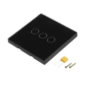 Touch Light Switch 3 Gang 1 Way Tempered Glass Panel Black 86mmx86mm