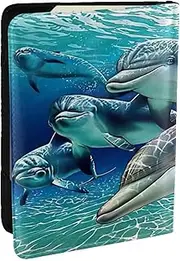 [EdWal] Dolphins Print Passport Cover with Credit Card Holder Leather Passport Case, for Women Men Family ID Travel, Black, One Size