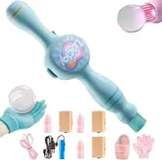 Colorful Smoke Bubble Machine & Elastic Magic Wand, Rechargeable Elastic Interactive Bubbles Fog Wand, Colorful Lights, Fun Outdoor Indoor Party Accessories, Birthday Party Favor Gifts(Blue,Set 3)