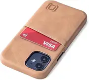 Dockem Wallet Case for iPhone 12 mini: Built-in Metal Plate for Magnetic Mounting & 1 Credit Card Holder: 5.4 M2 Exec, Smooth Synthetic Leather (Beige)