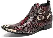 [Generic] Men Ankle Boots Handmade Genuine Leather Double Monk Straps Dress Boot Metal Pointed Toe with Side Zipper Chelsea Boots