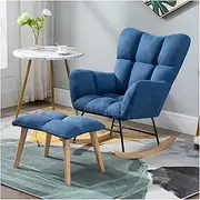 Modern Rocking Chair Rocker Glider Chair with Ottoman for Nursery,Comfy Uplostered Accent Chair with High Backrest and Armrests,Comfy Side Chair for Living Room (Color : Blue-1)