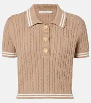 [Alessandra Rich] Alessandra Rich Cable-knit cropped cotton polo shirt AU 6 beige