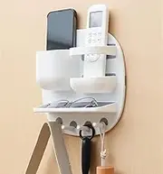 GWEOBZ Plastic Wall Mount Organizer, Bedside Storage Shelf Adhesive Storage Organzier Small Bedroom Accessories for Remote, Phone, Glasses (White)