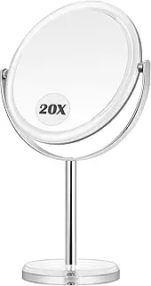 MIYADIVA 20x Magnifying Mirror, Double-Sided 1X & 20X Magnifying Mirror with Stand, Table-Enlarged Cosmetic Mirror with 360° Rotation for Bathroom or Bedroom