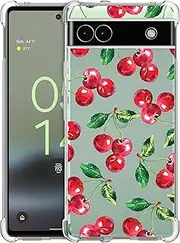 [GlamCase] Clear Case for Google Pixel 6A 5G, Google Pixel 6A 5G Clear Case - Cherry Watercolor Pattern printed Durable Clear ShockProof Protective Designer Back Case/Cover for Pixel 6A