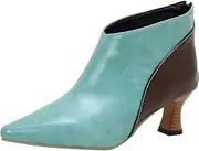 [Vrupons] Stylish Short Boots for Women with Pointed Toe and Back Zipper Closure - Cone Heels