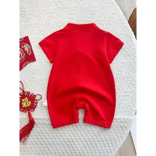 嬰兒抓周禮服夏季男女寶寶一周歲衣服滿月百天生日中國風紅色老虎