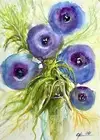 Original watercolor painting ipomoea purpurea still life blue flowers botanical