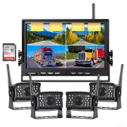 Digital Wireless 10.1" Quad DVR Monitor 4x 1080P Reversing Camera 32GB For Truck