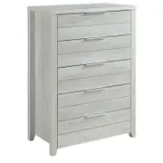 Tallboy with 5 Storage Drawers Natural Wood like MDF in White Ash Colour