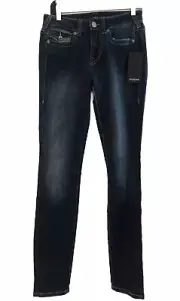 NWT True Religion Women's Stella Big T Mid Rise Flap Skinny Jeans Smokestack 26
