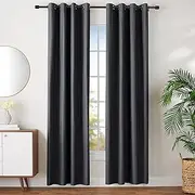 [Amazon Basics] Grommetted Room Darkening Thermal Insulating Blackout Curtain Set with Tie Backs - 140W x 245L cm, Black (2 Panels)
