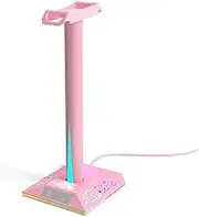 Headset Stand Headset Holder RGB Gamer Headphone Stand Holder Home Office Table Non-Slip Headphone Bracket with Dual 2 USB Charger Desktop Headset Holder (Color : Pink)