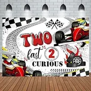Aperturee 5x3ft Red Race Car Happy Birthday Backdrop Two Fast 2nd Birthday Decorations Exciting Game Checkered Flag Racing Party Photo Background for Boys Kids Birthday Party Supplies