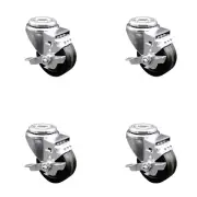 3 Inch SS Phenolic Wheel Swivel Bolt Hole Caster Set with Brake Service Caster