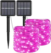 YAOZHOU Solar Christmas String Lights Pink Outdoor Waterproof 100 LED（2 Pack） 8 Modes Copper String Lights Fairy Lights for Valentine's Day Garden, Patio, Fence, Balcony, Outdoors(Pink 2pcs