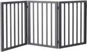 PaWz 3-Panel Portable Retractable Barrier Wooden Pet Gate, Grey, Dog Fence Fr...