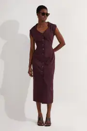 Petite Pinstripe Corseted Tailored Pencil Midi Dress